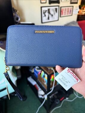 Bandolino Navy Pebbled Zip-Around Wristlet Wallet with Gold Accents